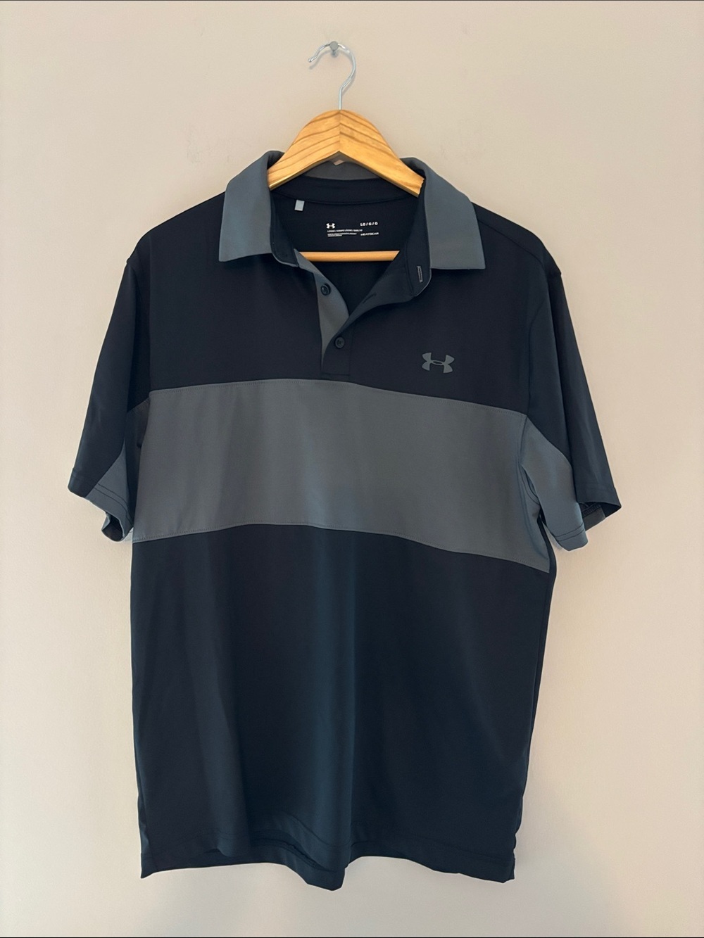 Under Armour Men's Black Gray Colorblock Performance Polo Golf Shirt Size L